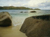 Smooth Rocks Lie on a Beach in the Seychelles
