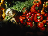 Peppers  Oranges and Fennel Fill Bins at a Vegetable Vendors Stall