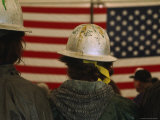 Loggers Attend a Logging Protest Demonstration Wearing Hard Hats
