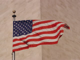 A View of an American Flag at the Corner of the Washington Monument