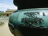 Close View of Ornamental Details on the Side of a Metal Vase