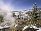 A Geothermal Area Steams in the Winter Sunlight