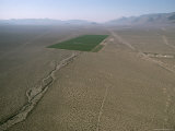 An Aerial View of a Small Patch of Irrigated Ground in a Desert