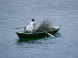 A Person Rows a Boat Full of Branches