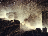 Sparks Fly from Fabrication of a Steel Train Rail