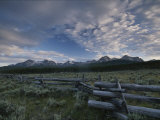 The Sawtooth Mountain Range is a Backdrop for a Split-Rail Fence
