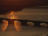 Sunlight Reflects off the Potomac  Silhouetting Memorial Bridge