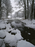 Winter Scene of Creek with Snow-Covered Banks