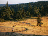A Woman Runs Along a Hilltop Trail