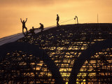 Construction Workers on Dome of Swimming Pool at Sunset  Qinhuangdao