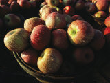 Baskets of Apples Glisten with Morning Dew at a Roadside Stand