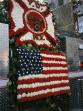 A Floral Banner Combines the American Flag and New York Citys Ladder 8 Symbol