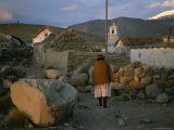 Aymara Indian Woman Walks Through her Village in the Chilean Andes