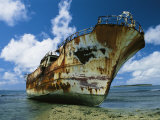 Close up of Rusty Shipwreck Stranded on a South Pacific Reef