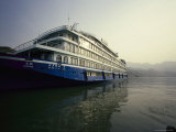 Large Tourist Riverboat Is Moored at a Yangtze River Dock