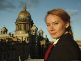A Woman Stands in Front of Saint Isaacs Cathedral
