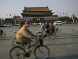 Cyclists Blur by Tiananmen Square