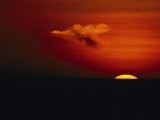 Red Sky at Sunset with the Sun on the Horizon and a Goose-Shaped Cloud