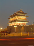 Floodlit Gate on Tiananmen Square with Car Light Streaks