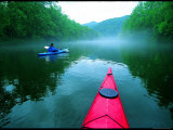 Rising Mist on the River  Reflections  and Kayaks
