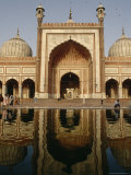 The Domes and Facade of the Jama Masjid Reflected in a Pool