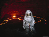 A Climber on a Ridge Above the Lava Lake Inside the Ertale Volcano