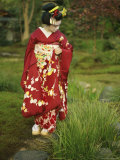 Kimono-Clad Geisha in a Park