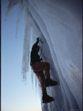 Climber Scaling Ice Cliff  Mt Rainier  Washington