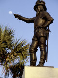 A Statue of Ponce De Leon  Seems to Reach Out to Touch the Moon