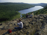 Hikers at Cloud Peak in the Porcupine Mountains Wilderness State Park of Michigan