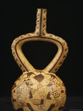 A Ceramic Moche Stirrup Pot Decorated with Battling Warriors