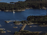 Aerial View of a Yacht Sailing in the Aland Islands  Finland