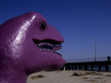 A Purple Dinosaur Eyes Humans on the Atlantic City Boardwalk