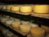 Cheese Ripens on Shelves in a Cave in Switzerland  Pontresina  Switzerland