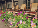 Flowers and Wooden Chairs at Lake McDonald Lodge  Glacier National Park  Montana  USA