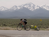 Cross-Country Bicyclist  US Hwy 50  Toiyabe Range  Great Basin  Nevada  USA