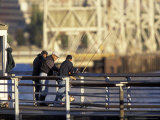 Fishermen on Pier on Puget Sound  Washington  USA