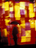 Umbrella with Wall of Lights  Seattle  Washington  USA