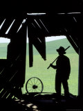 Silhoette of Farmer in Barn  Whitman County  Washington  USA