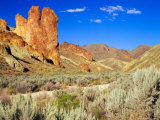 Dirt Trail Through Sagebrush and Tall Redstone Cliffs  Owyhee Area  Oregon  USA