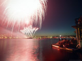 Kayakers and Houseboaters with 4th of July Fireworks over Lake Union  Seattle  Washington  USA