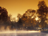 Steam Rises off Pond at Pioneer Park at Sunrise  Washington  USA