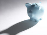 Childish Blue China Piggy Bank and Shadow