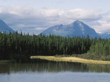 Picturesque View of Lake and Forest with Mountains
