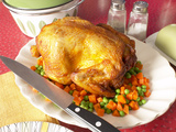 Roasted Whole Turkey and Vegetables with Cutting Knife