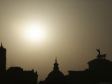 Silhouette of Church and Domed Building with Chariot and Horse Sculpture on Roof