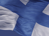 Close-up of the Flag of Finland on White Fabric with a Blue Cross