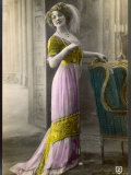 The Directoire  Empire Silhouette: High-Waisted Pink and Gold Gown with an Embroidered Corsage