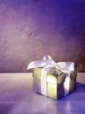 Gold Gift Box with White Ribbon