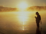 Silhouetted Fly Fisherman  Dillon Reservoir